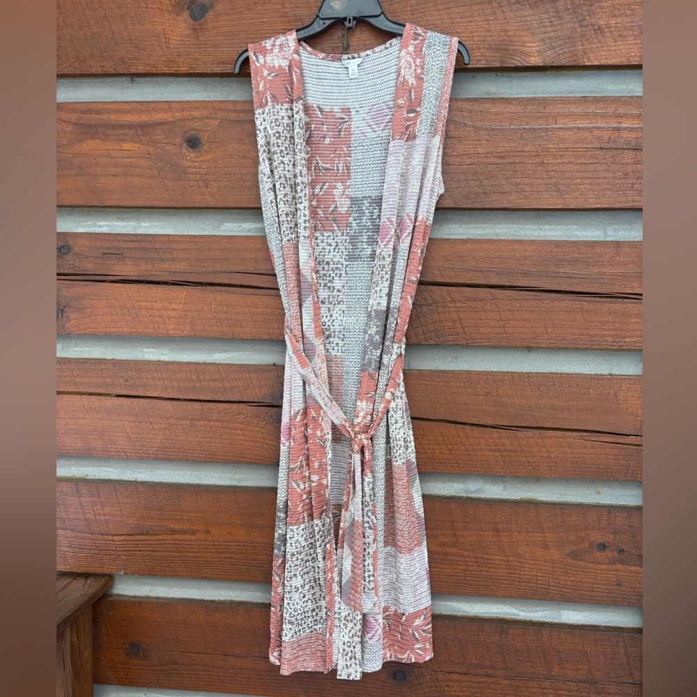 Long belted vest. Animal print/floral. Size M.